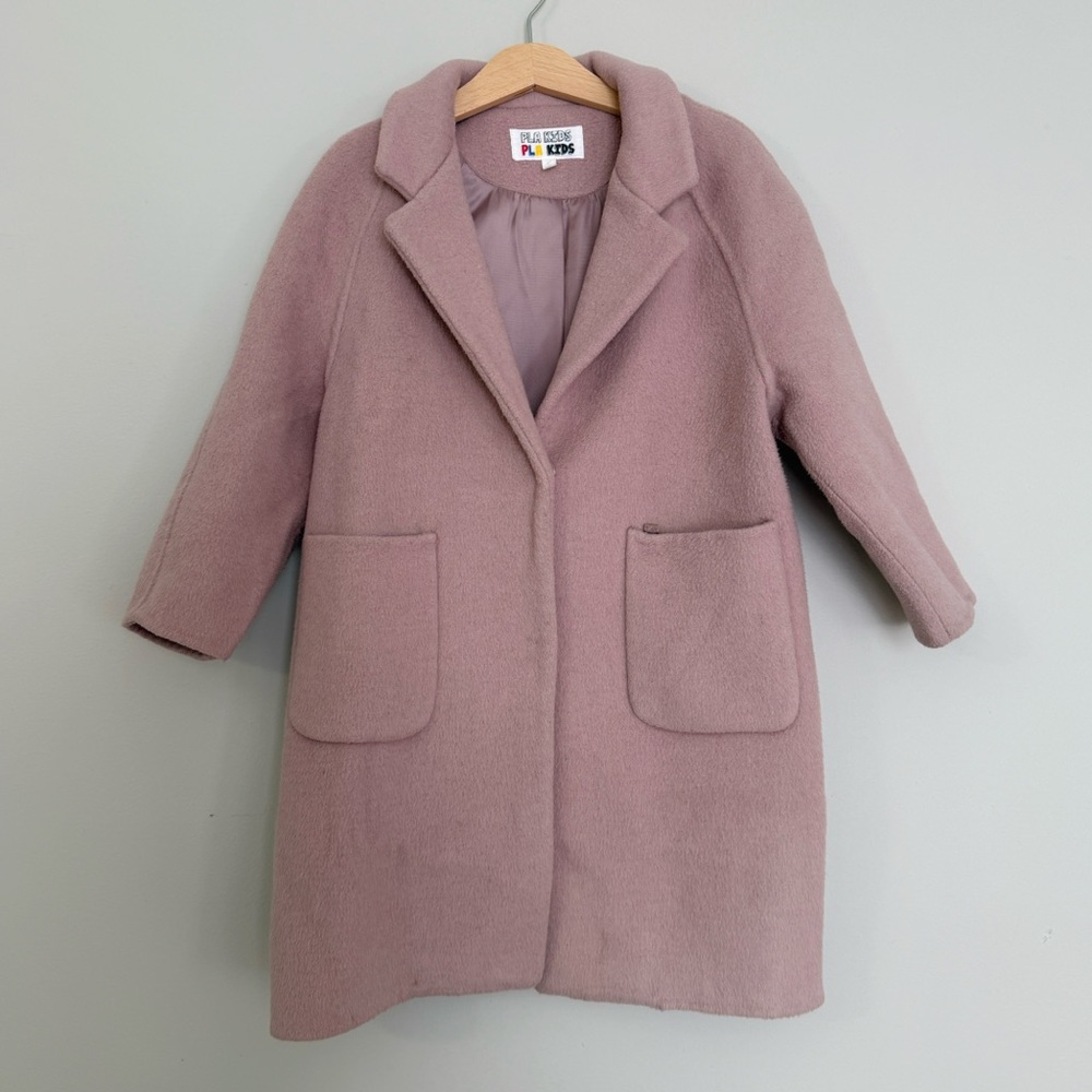 Girls Wool-Blend Overcoat, Kids Long Jacket with Pockets Pink Size 5-6 Years
